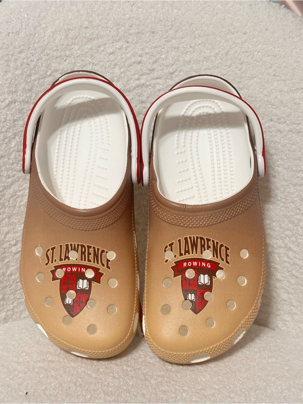 Men’s Tan Clog Sandals with Red-Trim Heel Strap St. Lawrence Rowing size 8